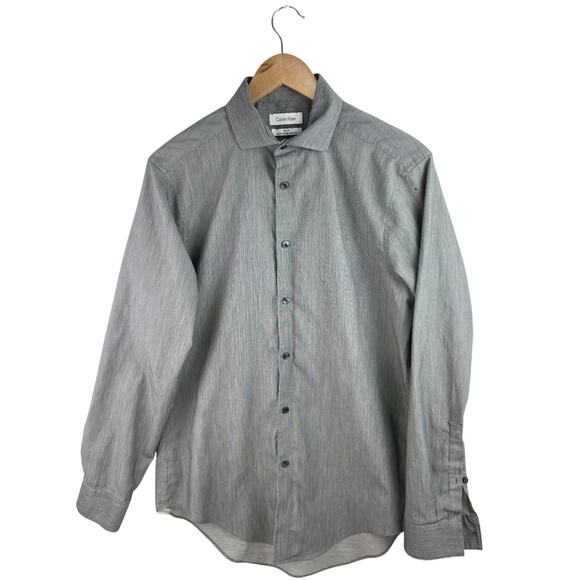 Calvin Klein Slim Fit Performance Non Iron Men Gray Button Down Dress Shirt 15.5 - Picture 1 of 5